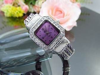 Fijn Topaz 18K WGPL Paars Vierkante Armband Horloge - 1