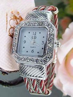 Fijn Topaz 18K WGPL Witte Vierkante Hot Red Armband Horloge - 2