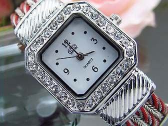 Fijn Topaz 18K WGPL Witte Vierkante Hot Red Armband Horloge - 3