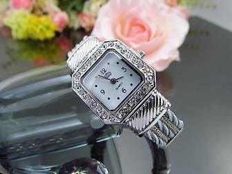 Fijn Topaz 18K WGPL Witte Vierkante Armband Horloge - 1