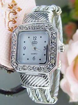 Fijn Topaz 18K WGPL Witte Vierkante Armband Horloge - 2