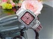 Fijn Topaz 18K WGPL Roze Vierkante Armband Horloge - 1 - Thumbnail
