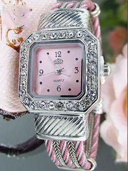 Fijn Topaz 18K WGPL Roze Vierkante Armband Horloge - 2