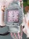 Fijn Topaz 18K WGPL Roze Vierkante Armband Horloge - 2 - Thumbnail