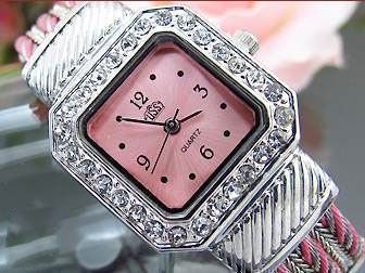 Fijn Topaz 18K WGPL Roze Vierkante Armband Horloge - 3
