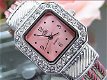Fijn Topaz 18K WGPL Roze Vierkante Armband Horloge - 3 - Thumbnail