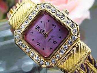Fijn Topaz 18K GGPL Paars Vierkante Armband Horloge - 3