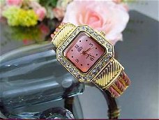 Fijn Topaz 18K GGPL Roze Vierkante Armband Horloge