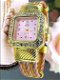 Fijn Topaz 18K GGPL Roze Vierkante Armband Horloge - 2 - Thumbnail