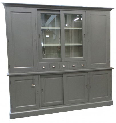 Grijze apothekerskast laden glas en dichte deuren 240cm breed - nr. 1