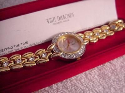 14K Goldplated Elizabeth Taylor White Diamonds Horloge (4) - 1
