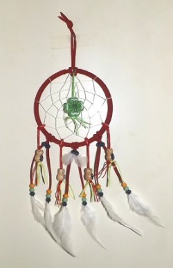 GELUK Dromenvanger / Dreamcatcher met Klavertje 4 en Gelukspoppetjes: Ring=10 cm