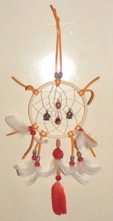 BOEDDHA Dromenvanger/ Dreamcatcher in crème-oranje: Ring=10cm