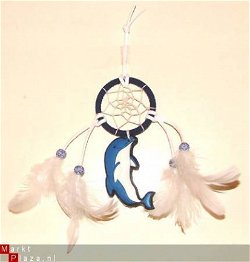DOLFIJN Dromenvanger / Dreamcatcher in blauw-wit: Ring=6cm