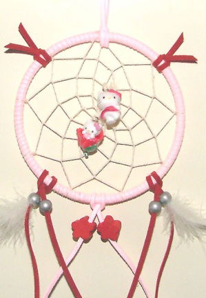 HELLO KITTY Dromenvanger / Dreamcatcher Roze-Rood: Ring=10cm - Afbeelding 2