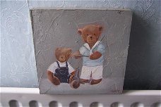 Brocante schilderijtje met jongens beer