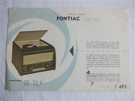 Antieke PONTIAC type 565 Fono-radio 1955 folder (D115) - 1