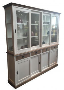 White wash kast met teak plinten en laden schuifdeur 220cm