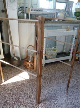 Brocante houten handdoeken/was rek - 3