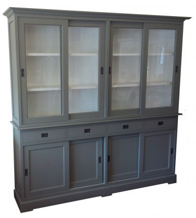 Vitrine keukenkast Engels groen witte binnenkant 220cm breed gratis bezorgd - nr. 1
