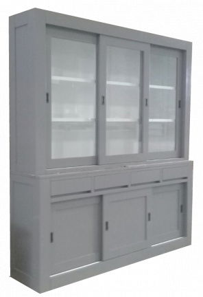 Buffetkast Enschede grijs - wit strak 200 x 50/40 x 220cm greeploze laden - nr. 1