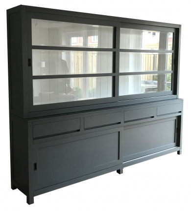 Winkelkast Kootwijk grijs - wit laden greeploos 300 x 50/40 x 220cm - nr. 1