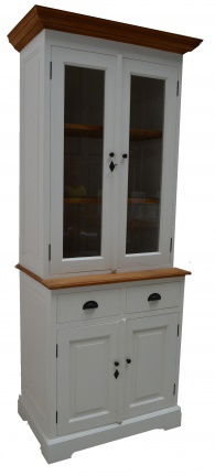 White wash kast met teak lijsten en scharnierdeuren 100cm