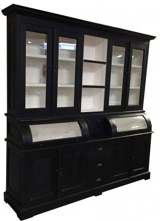 Zwarte apothekerskast 200cm breed bolle kleppen wit binnen - nr. 1