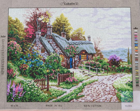 VOORBEDRUKT GROOT BORDUURSTRAMIEN , LANDSCHAP 559 - nr. 1