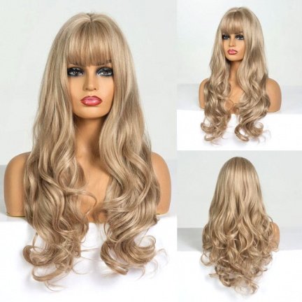 PRUIK LANG BLOND KRULLEND HAAR MET PONY MODEL 229 - nr. 1