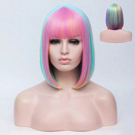 ★ PruikenPlaza ★ CARNAVAL PRUIK BOB MODEL MULTI COLOR DIVERSE KLEUREN - Afbeelding 2