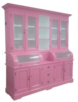Buffetkast Bastiaan roze - wit 200 x 50/35 x 210cm bolle kleppen