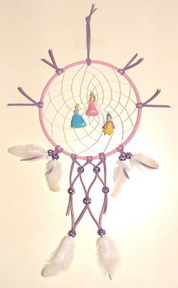 DISNEY PRINSESJES Dromenvanger / Dreamcatcher in roze-lila tintjes: Ring=15cm