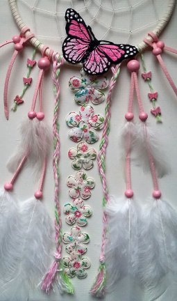 VLINDERS met BLOEMEN Dromenvanger-Dreamcatcher ~Direct Leverbaar~ Ring=15cm,L= 52cm - Afbeelding 3