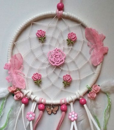 ROOS Dromenvanger met Vlinders roze-wit ~Direct Leverbaar~: Ring=13cm,L=49cm - Afbeelding 2