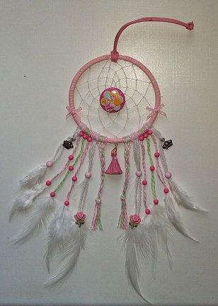 DOORNROOSJE Dromenvanger-Dreamcatcher ~DIRECT LEVERBAAR~ Ring=10cm, L=45cm - nr. 1