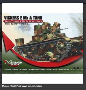 Bouwpakket Mirage-Hobby Mirage 726003 1/72 WWII Vicker E MK A Tank - 1