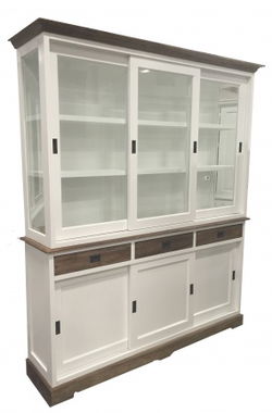 White wash kast met teak plinten en laden schuifdeur 180cm
