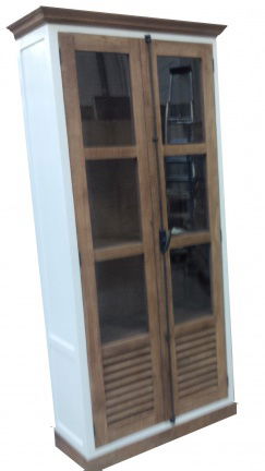 White wash kast met teak louvre deuren en espagnolet 100cm breed