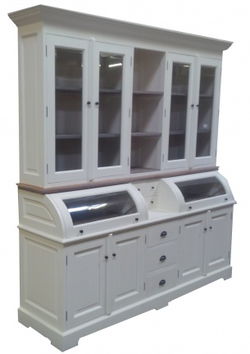 White wash kast met teak lijsten en bolle kleppen 230cm