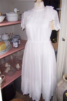 Mooie oud wit brocante jurk met onderrok - 1