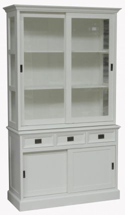 Vitrinekast wit 125cm breed zijkanten glas witte binnenkant