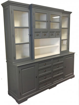 Grijze apothekerskast 245cm breed witte binnenkant 12 laden - nr. 1