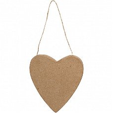 Kartonnen hart met jute touw 12x11cm - 1 stuk