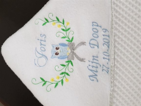geboorte cadeau kleed doop deken naam doop uiltje - Afbeelding 2