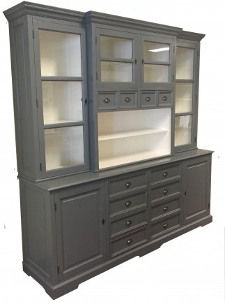Grijze apothekerskast 245cm breed witte binnenkant 12 laden - nr. 1