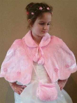 92 NIEUW bont capje roze poncho en tasje bruidsmeisje - nr. 1