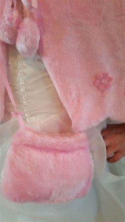 92 NIEUW bont capje roze poncho en tasje bruidsmeisje - Afbeelding 2