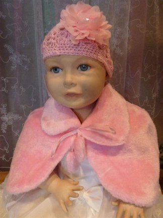 92 NIEUW bont capje roze poncho en tasje bruidsmeisje - Afbeelding 5