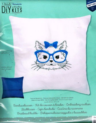 AANBIEDING VERVACO BORDUURPAKKET KUSSEN, POES MET BLAUWE BRIL - nr. 1